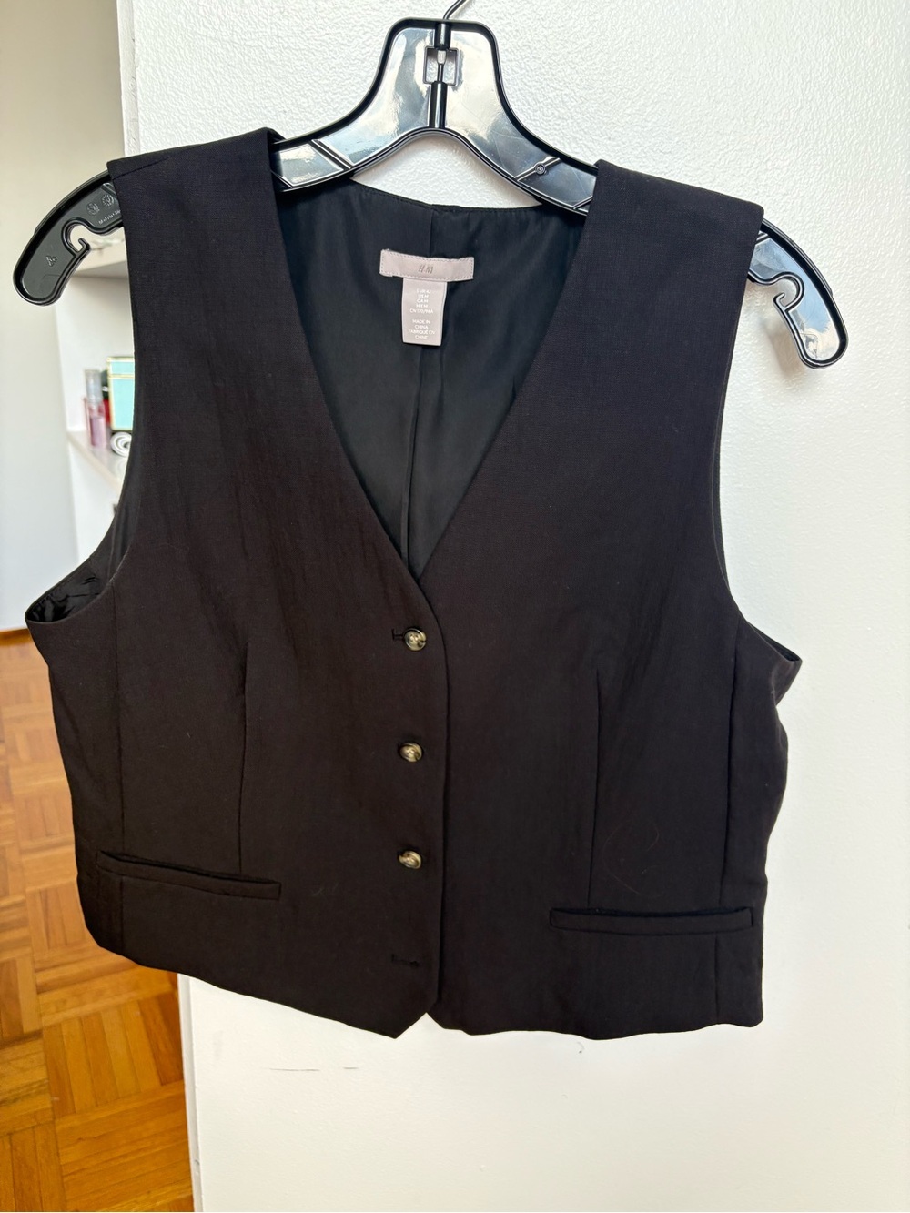 H&M Black Women's Tailored Vest - Classic Button Front - Medium